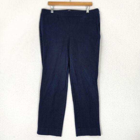 Talbots Pants Womens 14 Navy Blue Chatham Stretch Side Zip Straight Leg Hi Rise - Picture 1 of 12